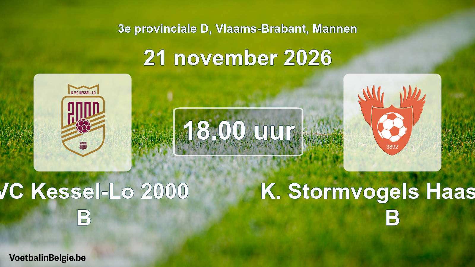 Geplande wedstrijd mannenvoetbal: KVC Kessel-Lo 2000 B - K. Stormvogels Haasrode B (21 november 2026)