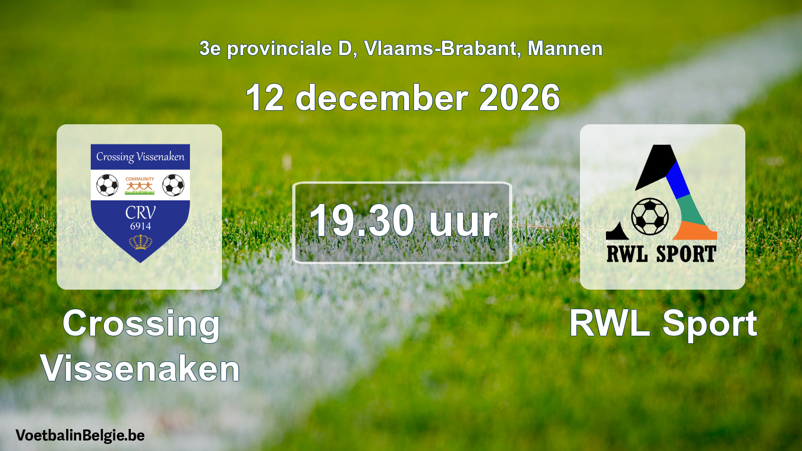 Geplande wedstrijd mannenvoetbal: Crossing Vissenaken - RWL Sport (12 december 2026)