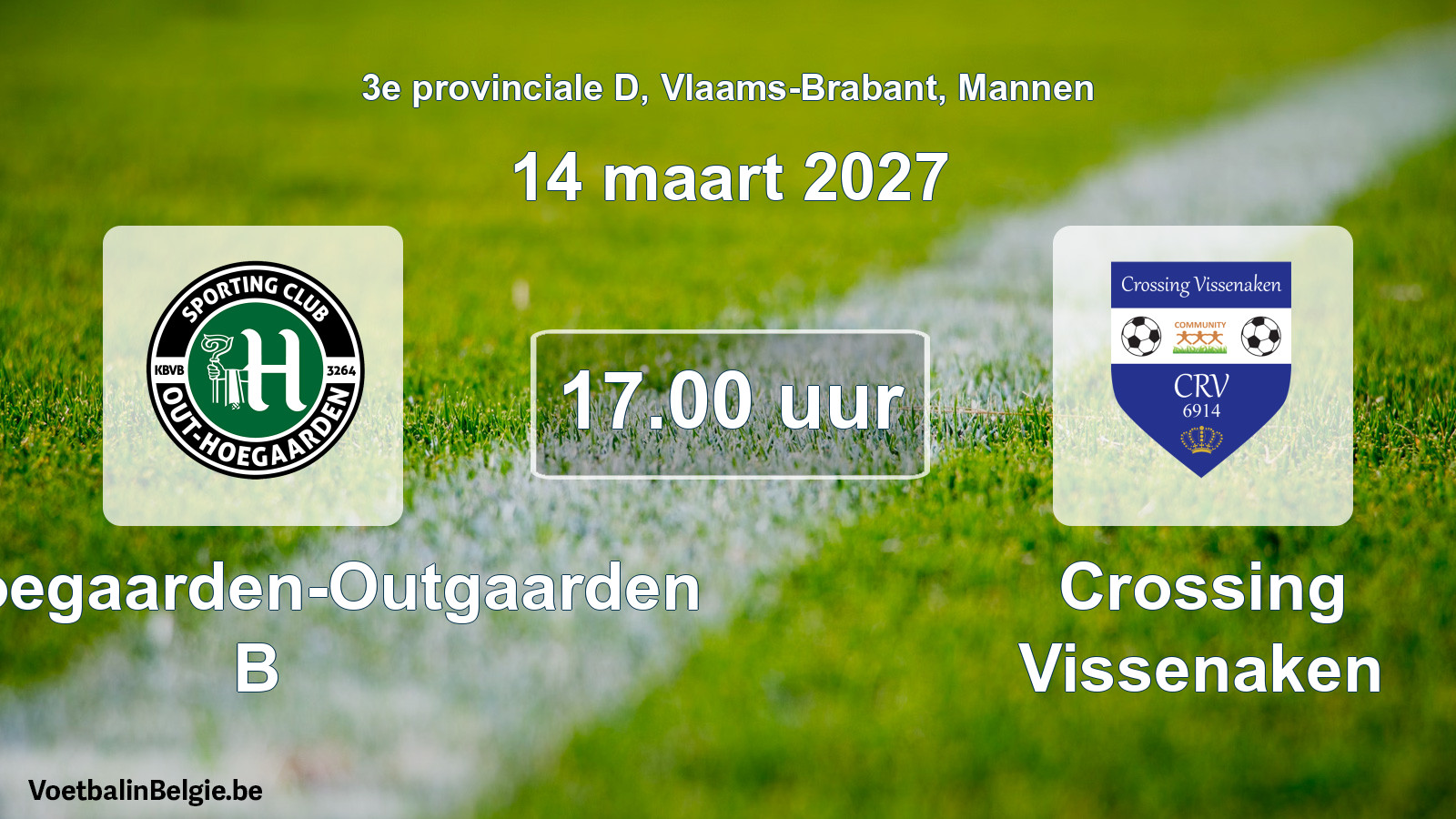 Geplande wedstrijd mannenvoetbal: SC Hoegaarden-Outgaarden B - Crossing Vissenaken (14 maart 2027)