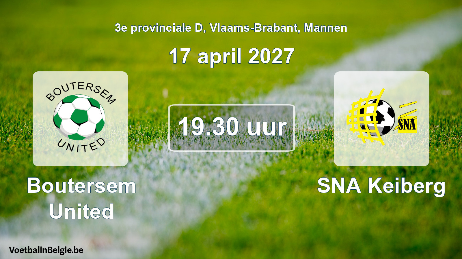 Geplande wedstrijd mannenvoetbal: Boutersem United - SNA Keiberg (17 april 2027)