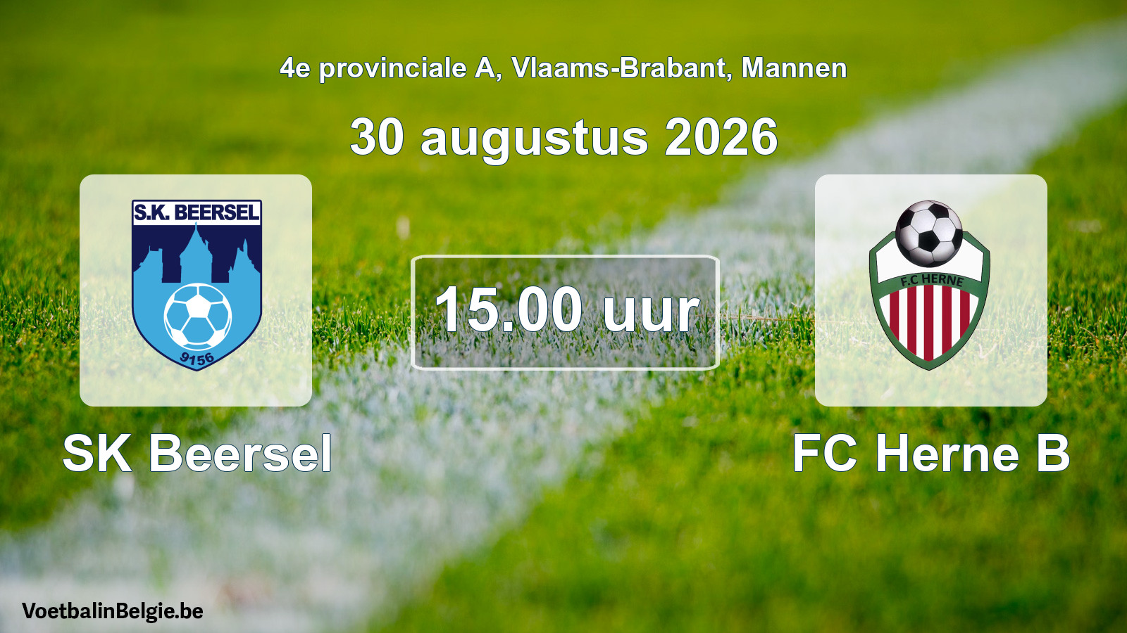 Geplande wedstrijd mannenvoetbal: SK Beersel - FC Herne B (30 augustus 2026)