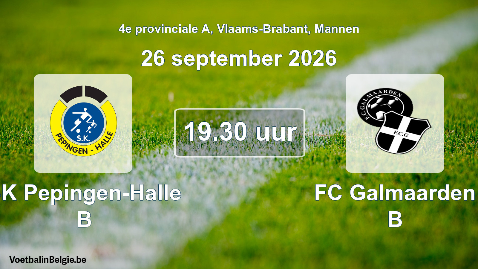 Geplande wedstrijd mannenvoetbal: SK Pepingen-Halle B - FC Galmaarden B (26 september 2026)
