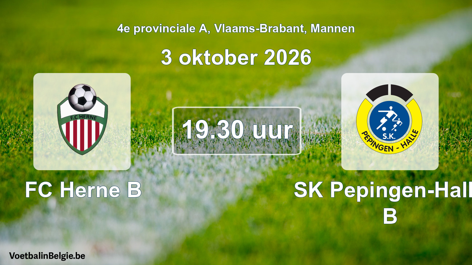 Geplande wedstrijd mannenvoetbal: FC Herne B - SK Pepingen-Halle B (3 oktober 2026)