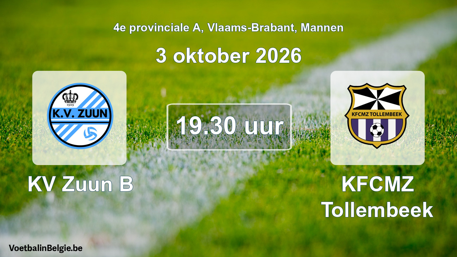Geplande wedstrijd mannenvoetbal: KV Zuun B - KFCMZ Tollembeek (3 oktober 2026)