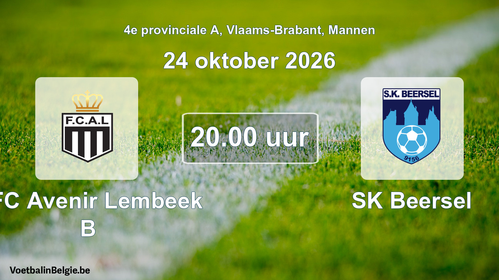 Geplande wedstrijd mannenvoetbal: KFC Avenir Lembeek B - SK Beersel (24 oktober 2026)