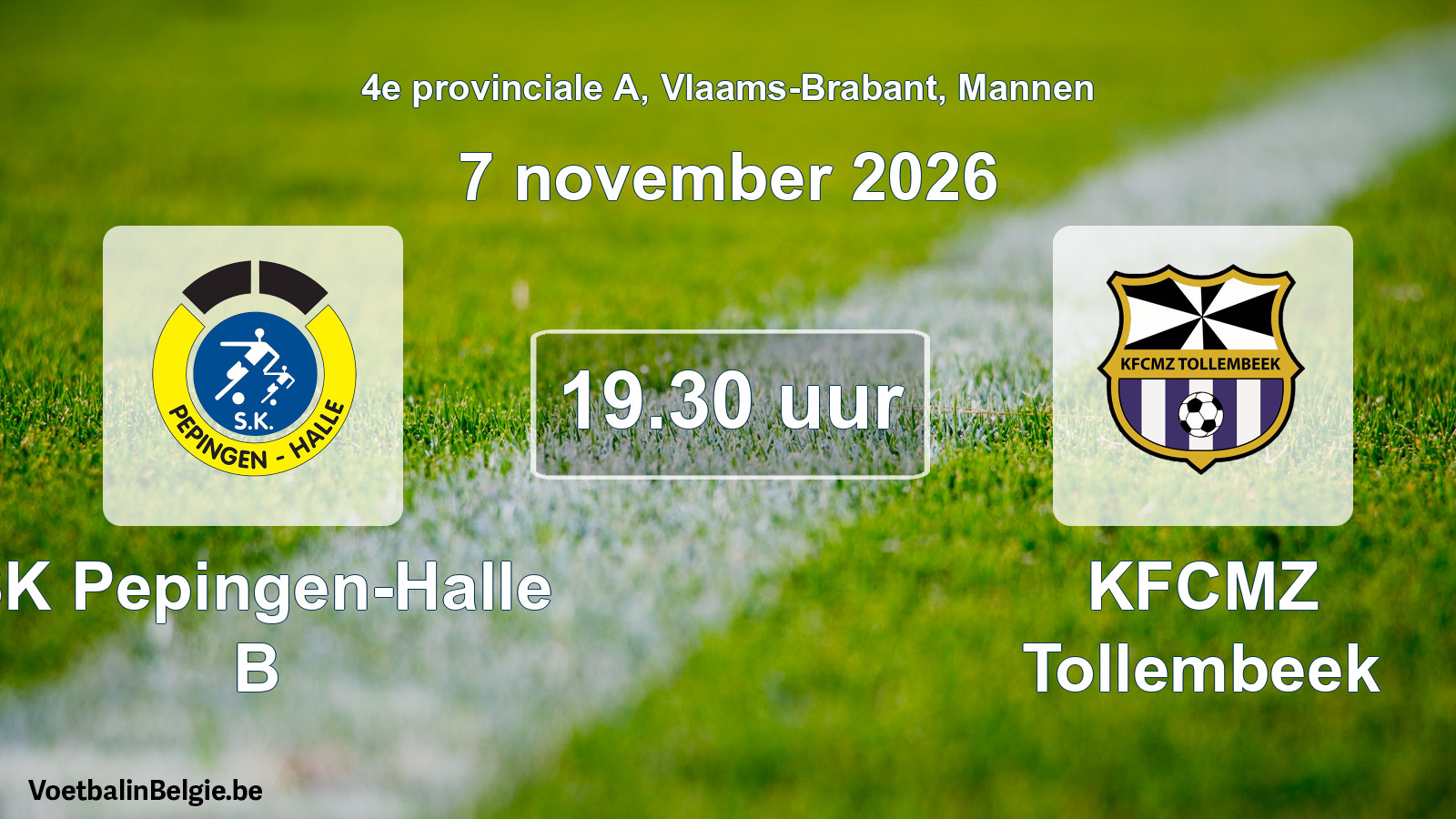 Geplande wedstrijd mannenvoetbal: SK Pepingen-Halle B - KFCMZ Tollembeek (7 november 2026)