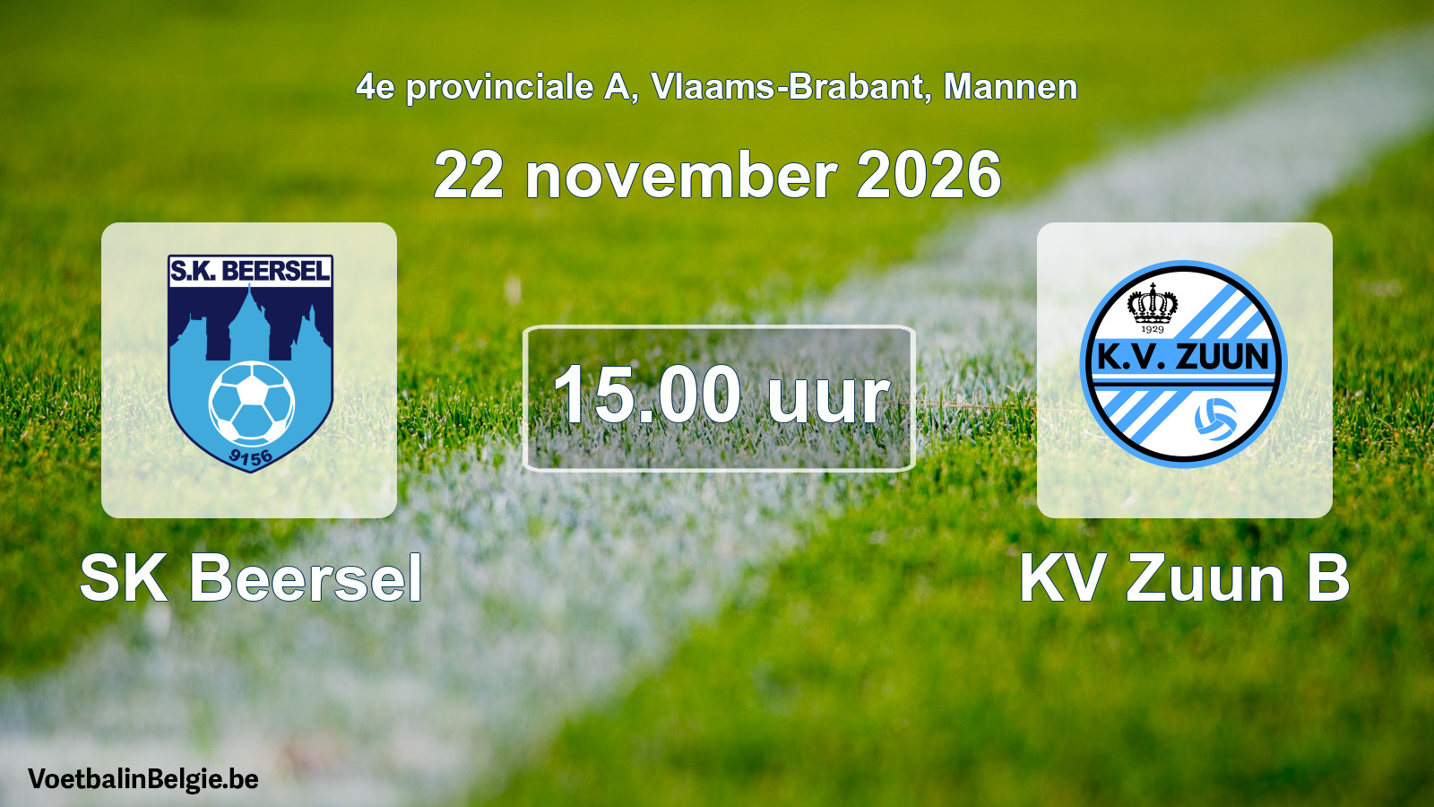 Scheduled match men football: SK Beersel - KV Zuun B (22 November 2026)