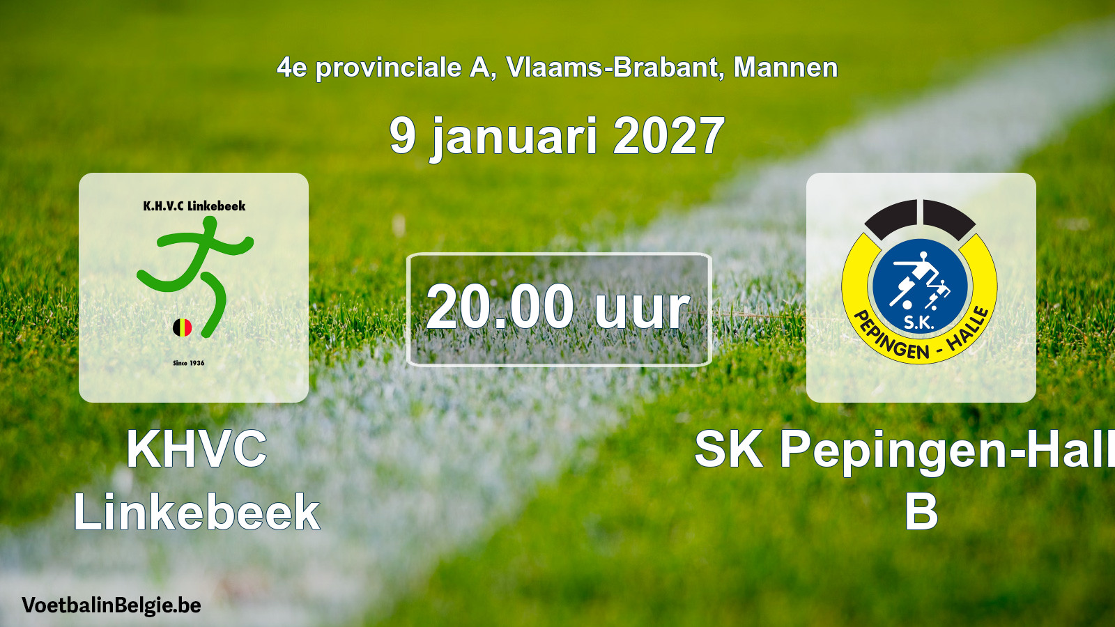 Geplande wedstrijd mannenvoetbal: KHVC Linkebeek - SK Pepingen-Halle B (9 januari 2027)