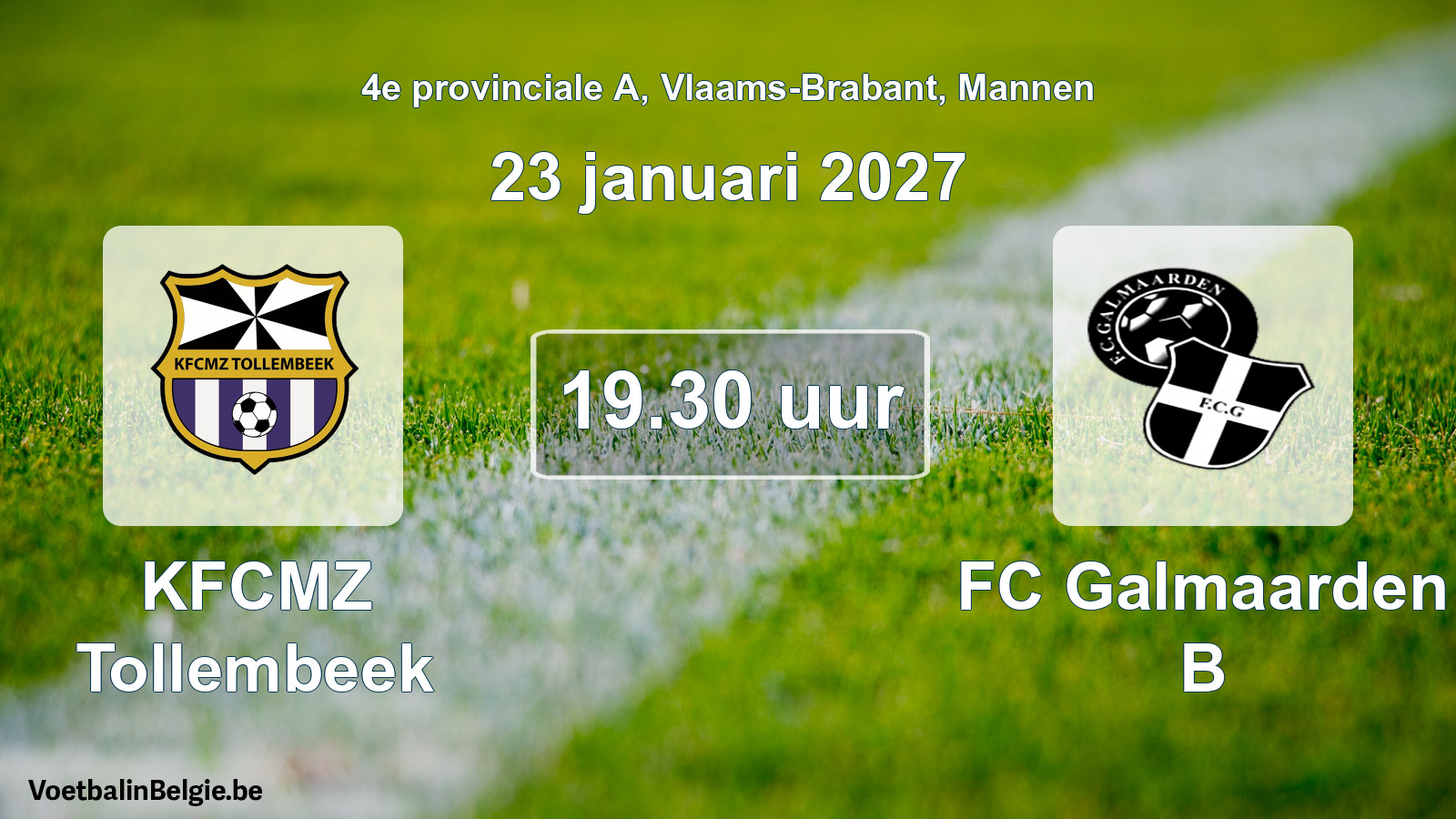 Geplande wedstrijd mannenvoetbal: KFCMZ Tollembeek - FC Galmaarden B (23 januari 2027)