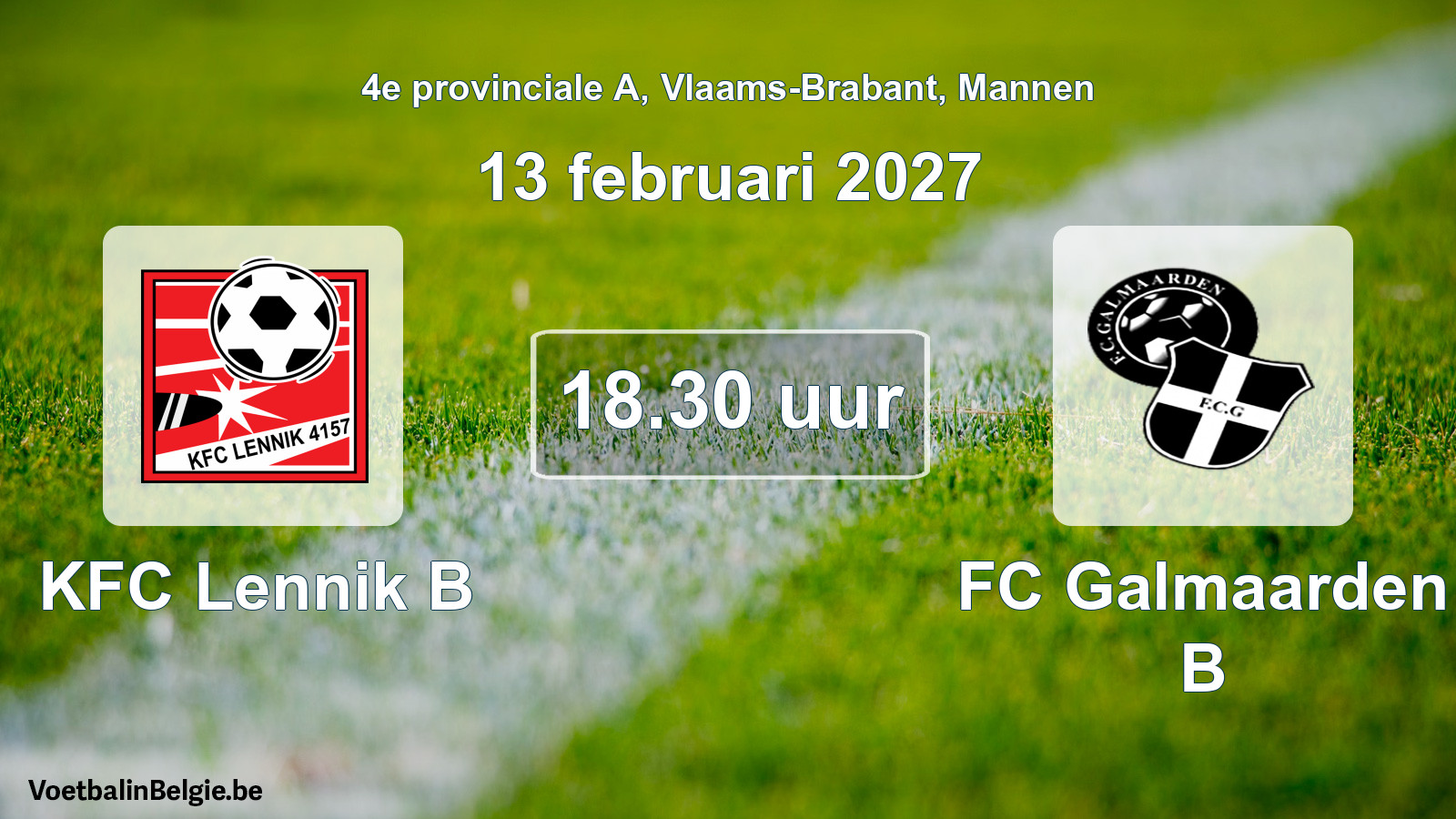 Geplande wedstrijd mannenvoetbal: KFC Lennik B - FC Galmaarden B (13 februari 2027)