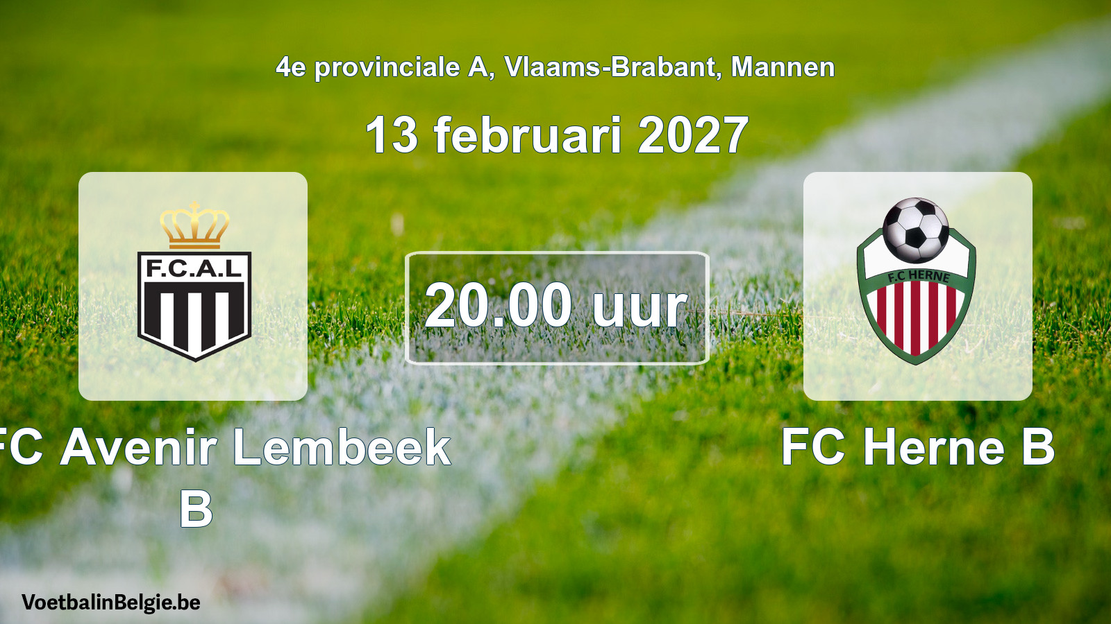 Geplande wedstrijd mannenvoetbal: KFC Avenir Lembeek B - FC Herne B (13 februari 2027)