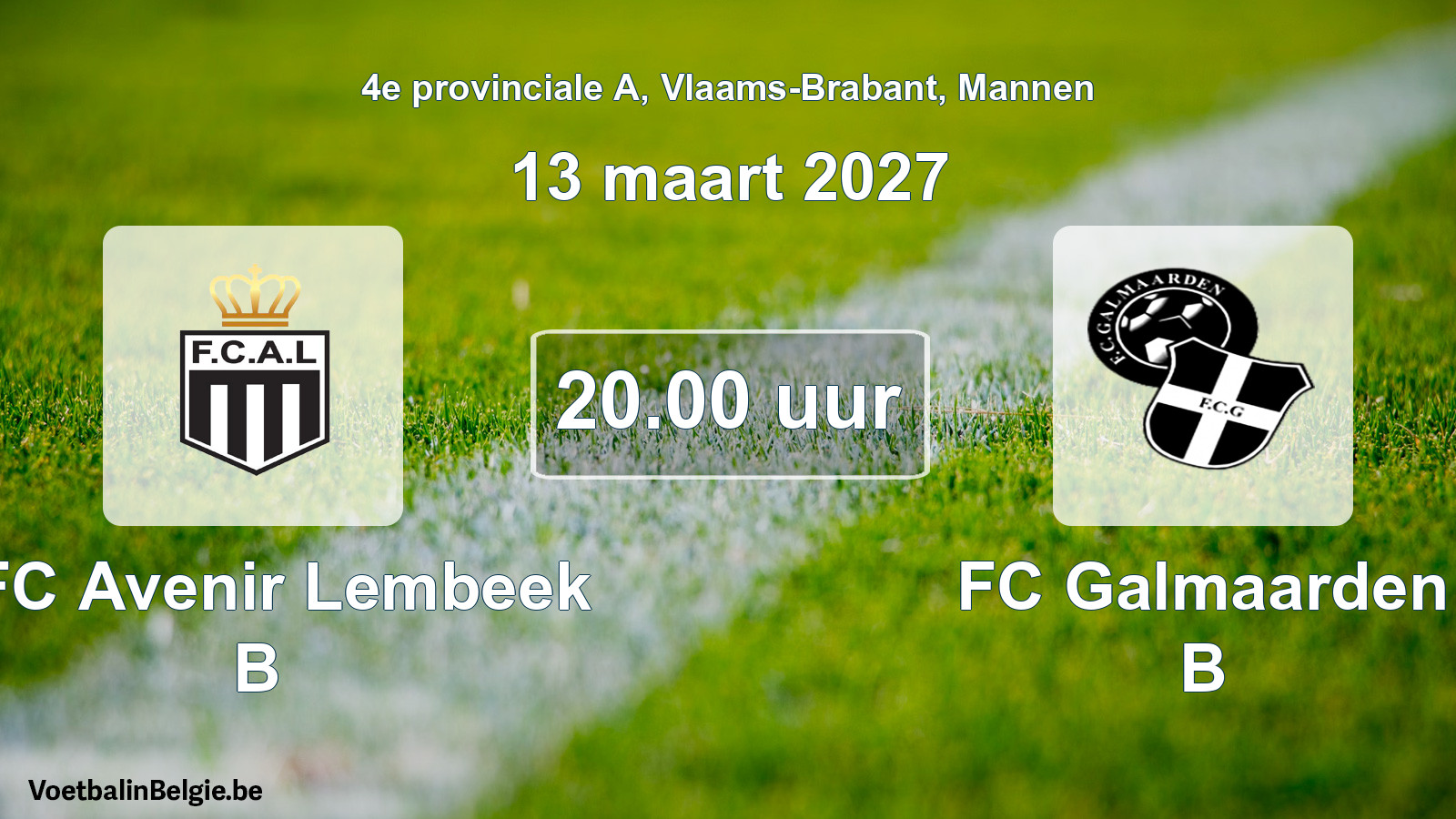 Geplande wedstrijd mannenvoetbal: KFC Avenir Lembeek B - FC Galmaarden B (13 maart 2027)