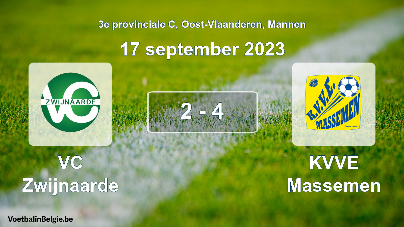 Gespeelde wedstrijd mannenvoetbal: VC Zwijnaarde - KVVE Massemen 2 - 4 (17 september 2023)