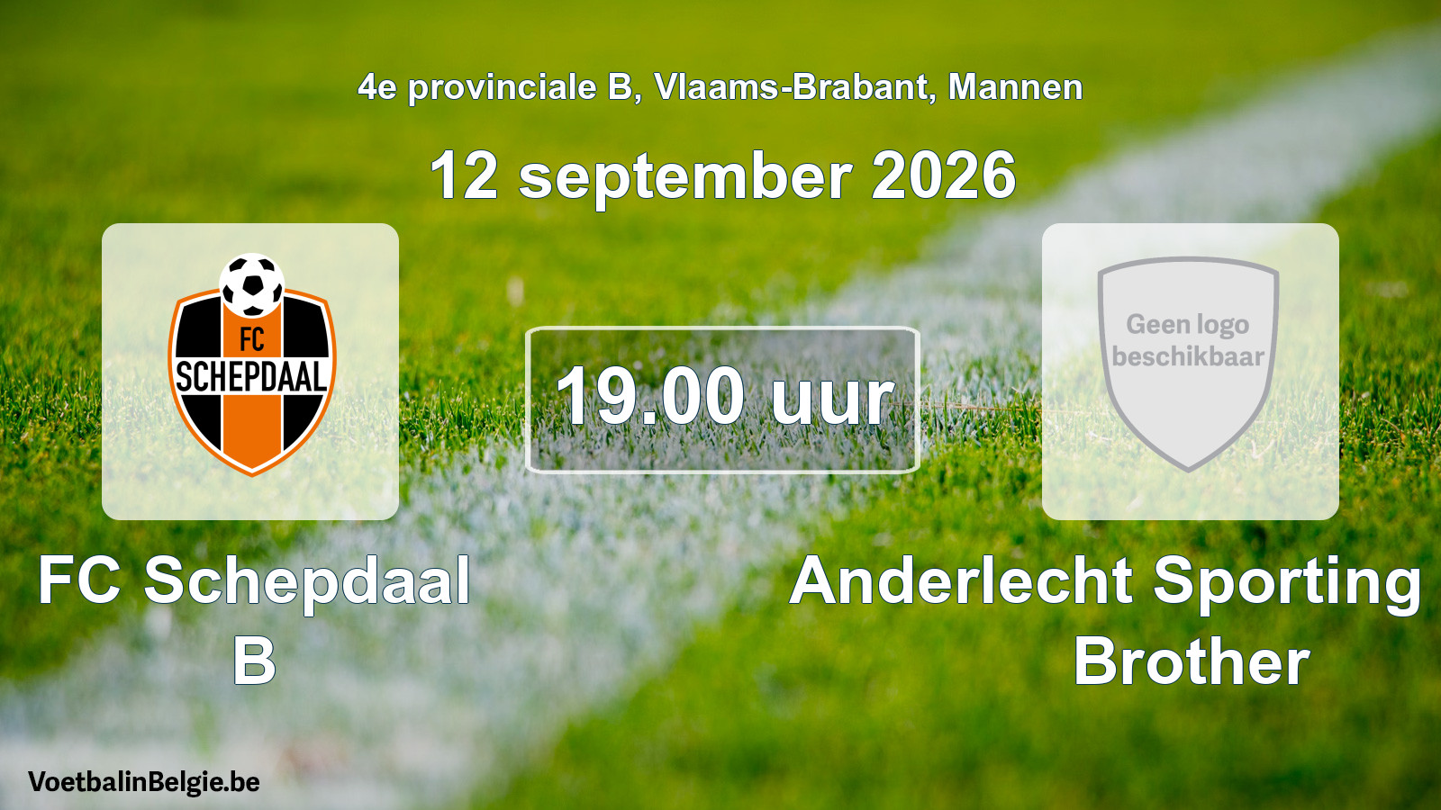Geplande wedstrijd mannenvoetbal: FC Schepdaal B - Anderlecht Sporting Club Brother (12 september 2026)