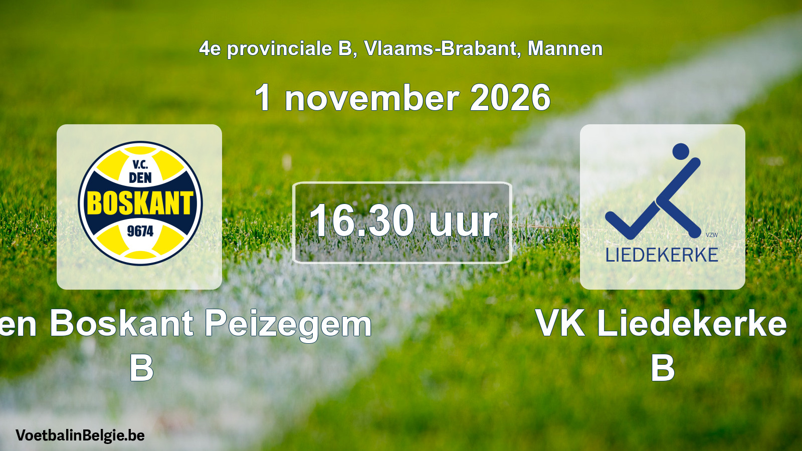 Geplande wedstrijd mannenvoetbal: VC Den Boskant Peizegem B - VK Liedekerke B (1 november 2026)