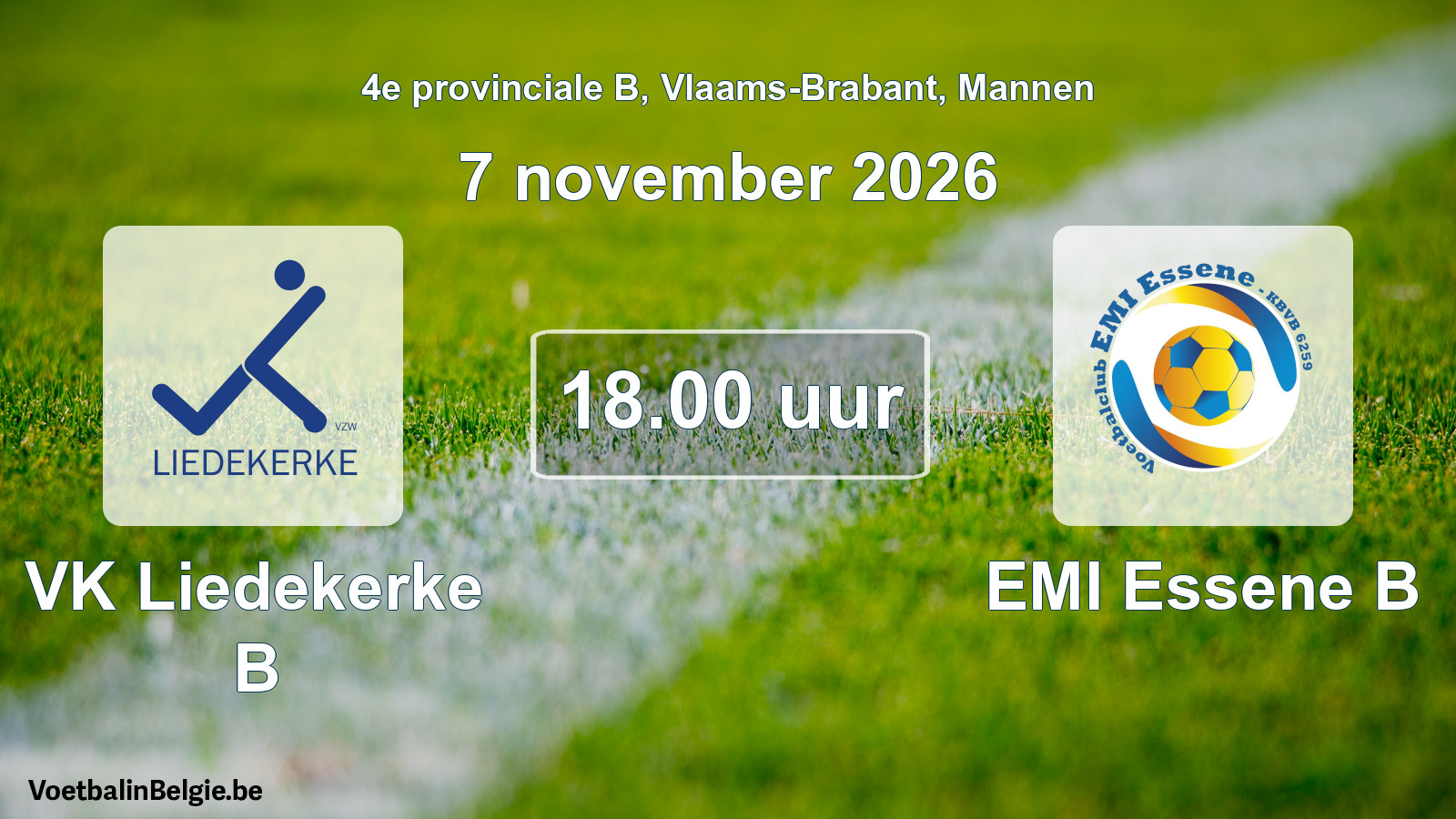Geplande wedstrijd mannenvoetbal: VK Liedekerke B - EMI Essene B (7 november 2026)
