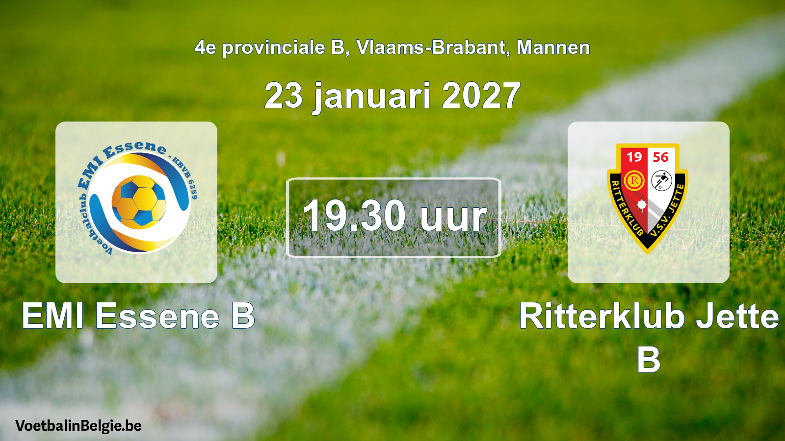 Geplande wedstrijd mannenvoetbal: EMI Essene B - Ritterklub Jette B (23 januari 2027)