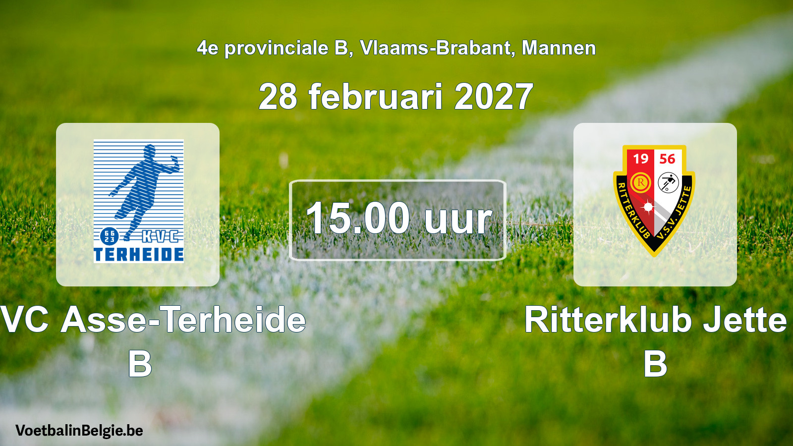 Geplande wedstrijd mannenvoetbal: KVC Asse-Terheide B - Ritterklub Jette B (28 februari 2027)