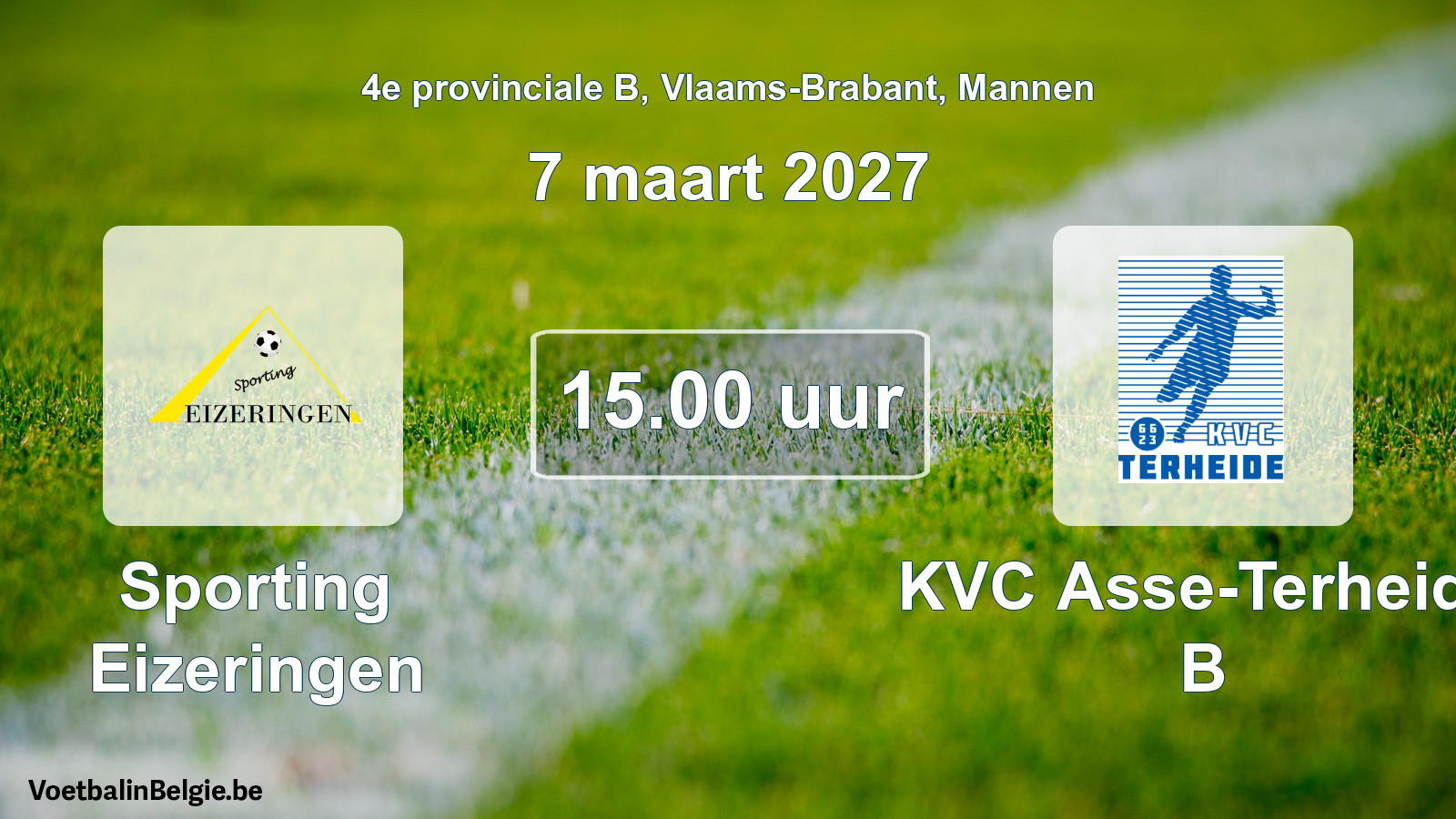 Geplande wedstrijd mannenvoetbal: Sporting Eizeringen - KVC Asse-Terheide B (7 maart 2027)