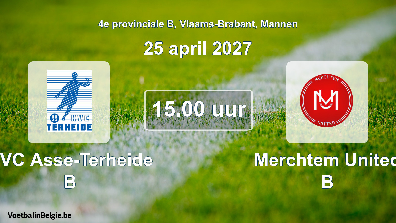 Geplande wedstrijd mannenvoetbal: KVC Asse-Terheide B - Merchtem United B (25 april 2027)