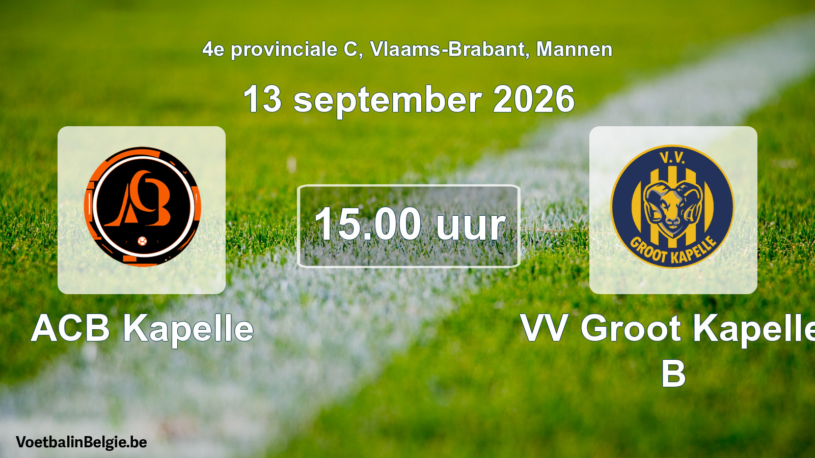 Geplande wedstrijd mannenvoetbal: ACB Kapelle - VV Groot Kapelle B (13 september 2026)