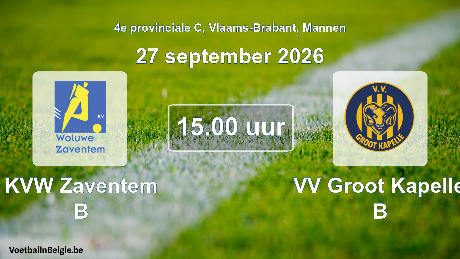 Geplantes Spiel männer-Fußball: KVW Zaventem B - VV Groot Kapelle B (27 September 2026)