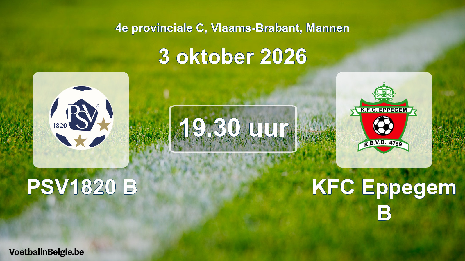 Geplande wedstrijd mannenvoetbal: PSV1820 B - KFC Eppegem B (3 oktober 2026)