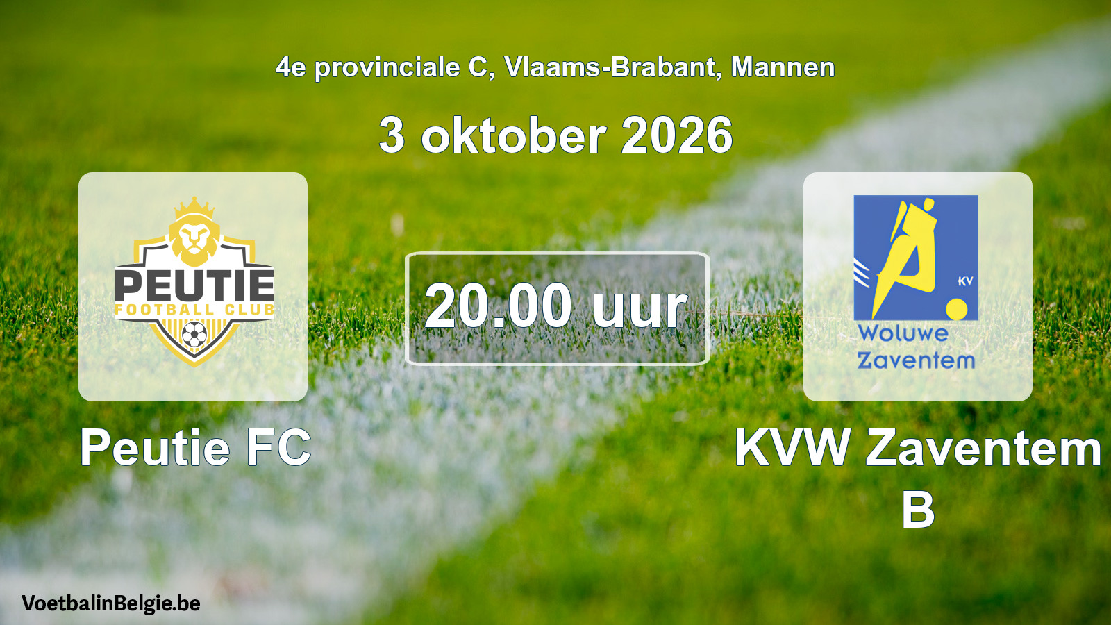 Geplande wedstrijd mannenvoetbal: Peutie FC - KVW Zaventem B (3 oktober 2026)
