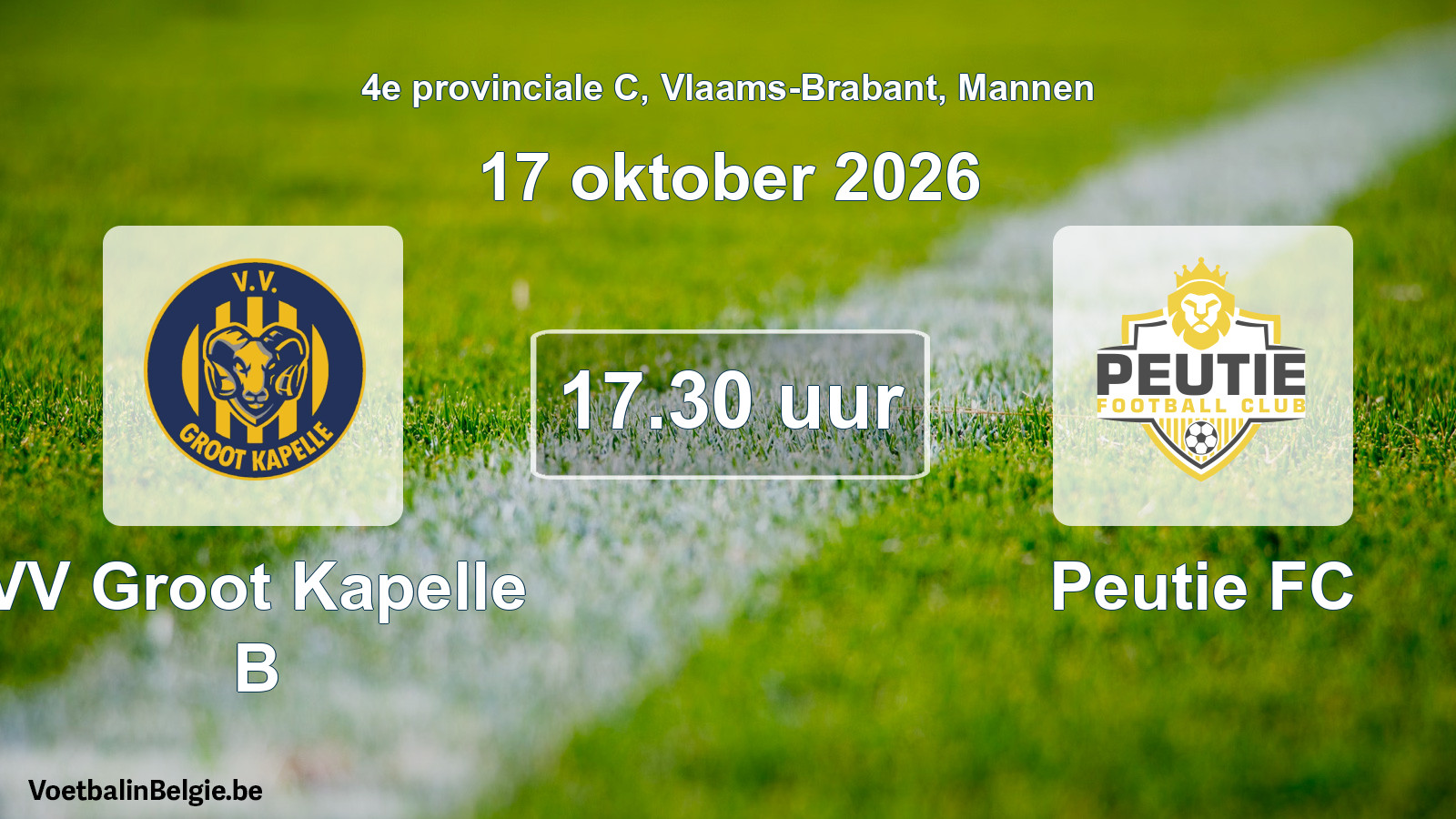 Geplande wedstrijd mannenvoetbal: VV Groot Kapelle B - Peutie FC (17 oktober 2026)