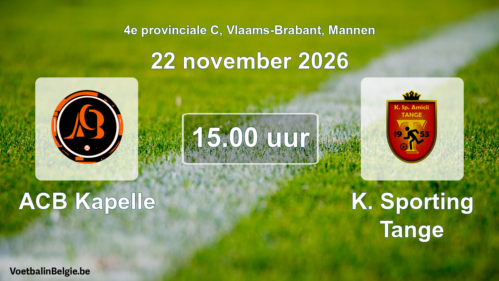 Geplande wedstrijd mannenvoetbal: ACB Kapelle - K. Sporting Tange (22 november 2026)