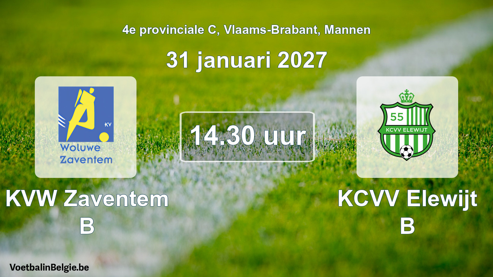 Geplande wedstrijd mannenvoetbal: KVW Zaventem B - KCVV Elewijt B (31 januari 2027)
