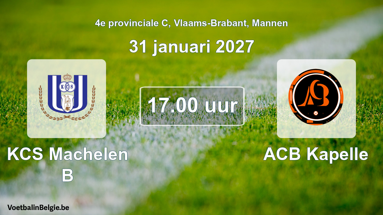 Geplande wedstrijd mannenvoetbal: KCS Machelen B - ACB Kapelle (31 januari 2027)