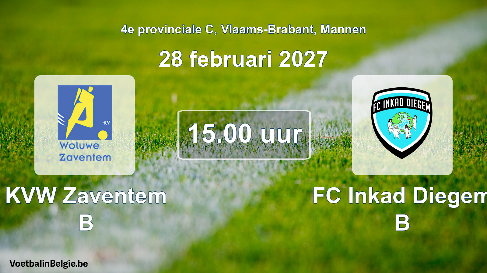Geplande wedstrijd mannenvoetbal: KVW Zaventem B - FC Inkad Diegem B (28 februari 2027)