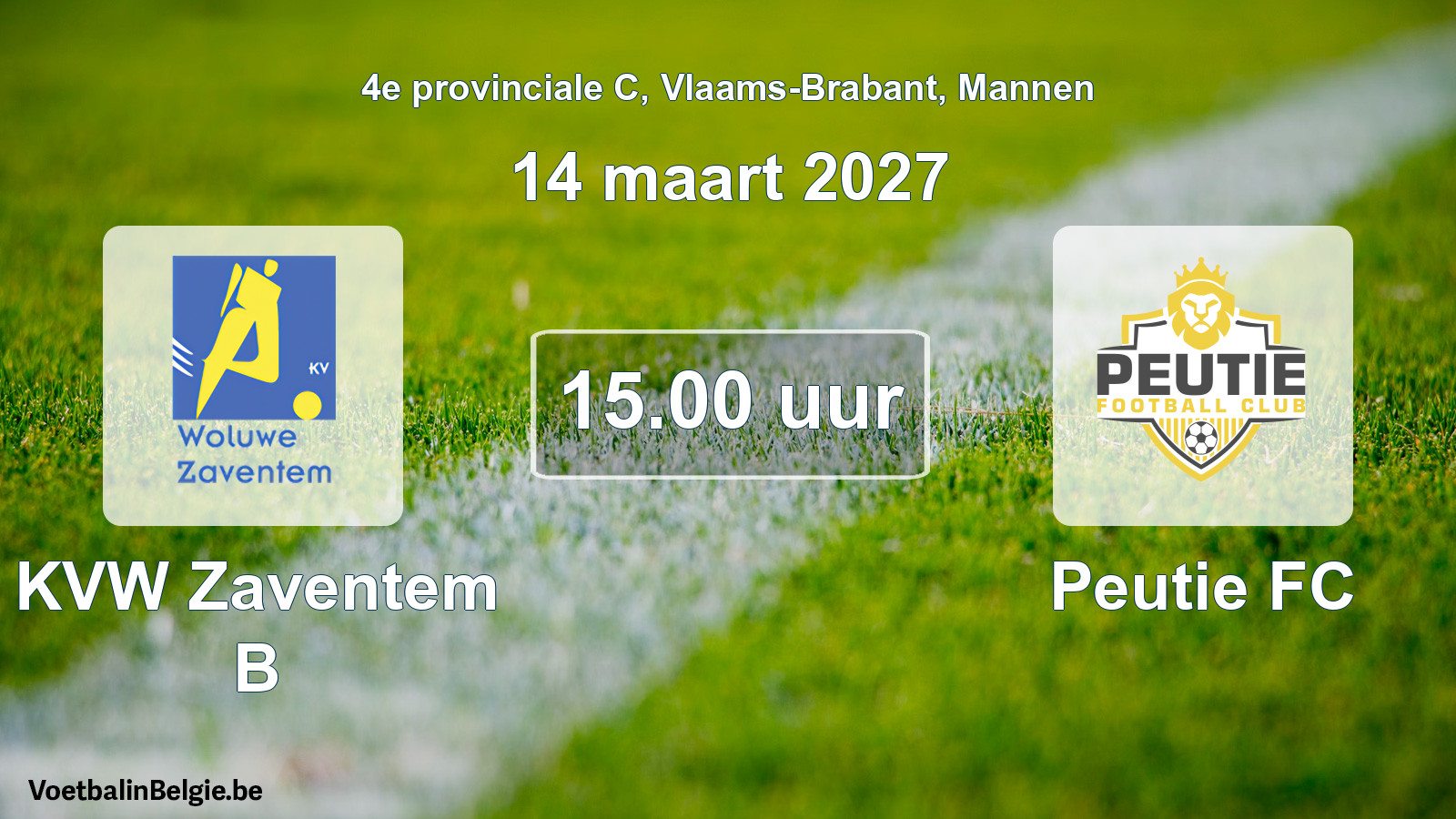 Geplande wedstrijd mannenvoetbal: KVW Zaventem B - Peutie FC (14 maart 2027)
