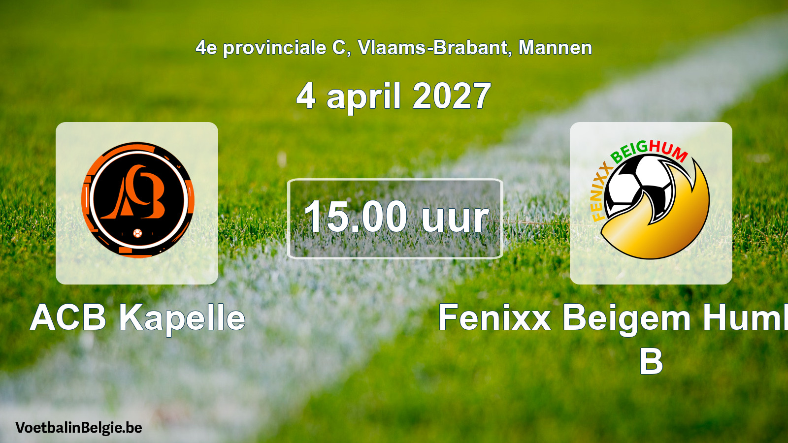 Geplande wedstrijd mannenvoetbal: ACB Kapelle - Fenixx Beigem Humbeek B (4 april 2027)