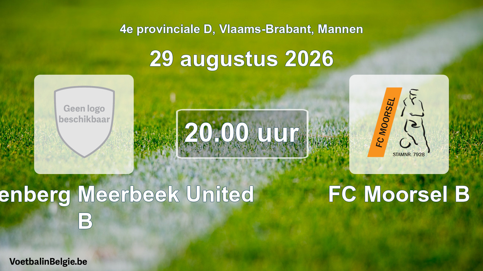 Geplande wedstrijd mannenvoetbal: FC Kortenberg Meerbeek United B - FC Moorsel B (29 augustus 2026)