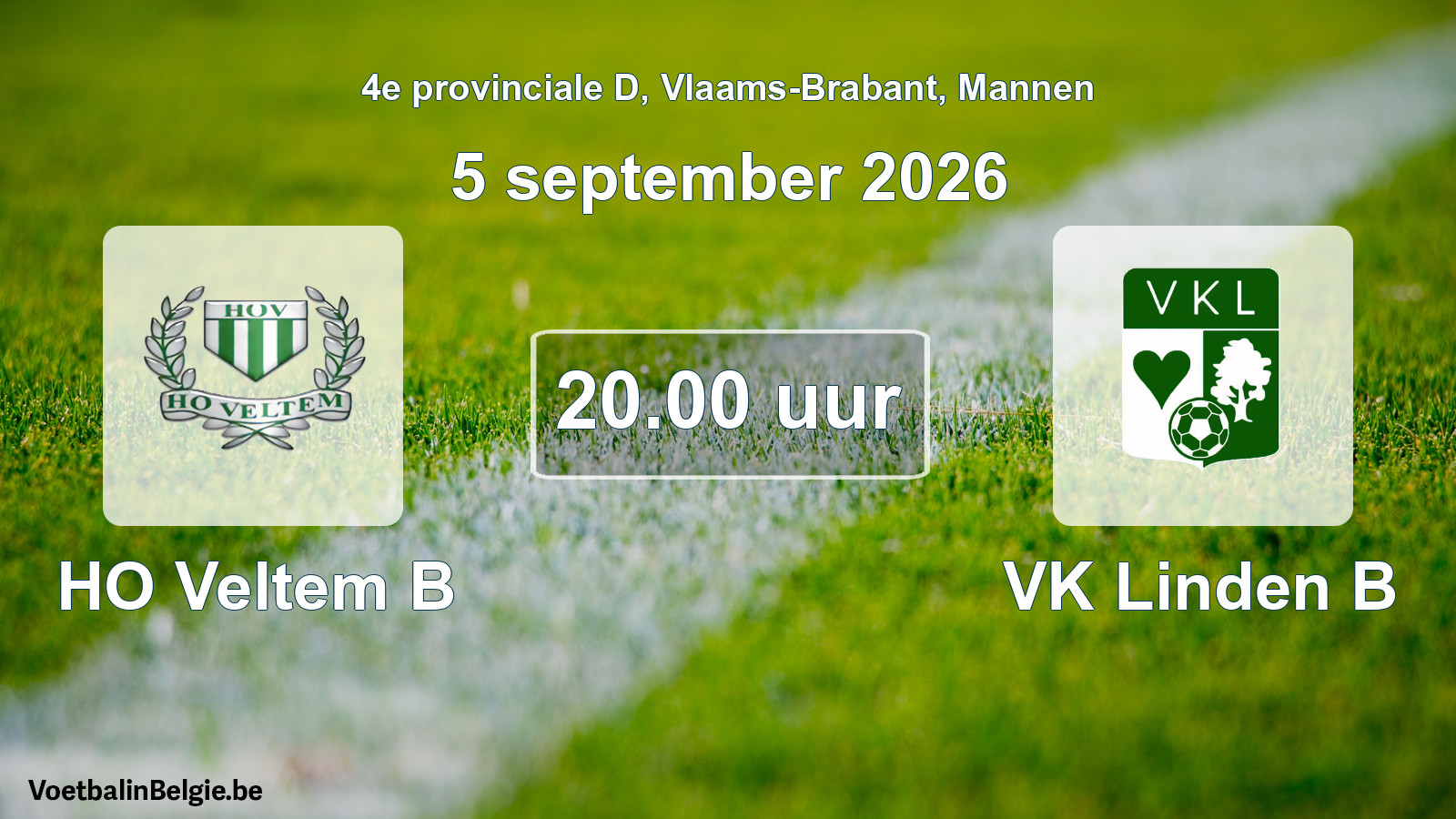 Geplande wedstrijd mannenvoetbal: HO Veltem B - VK Linden B (5 september 2026)