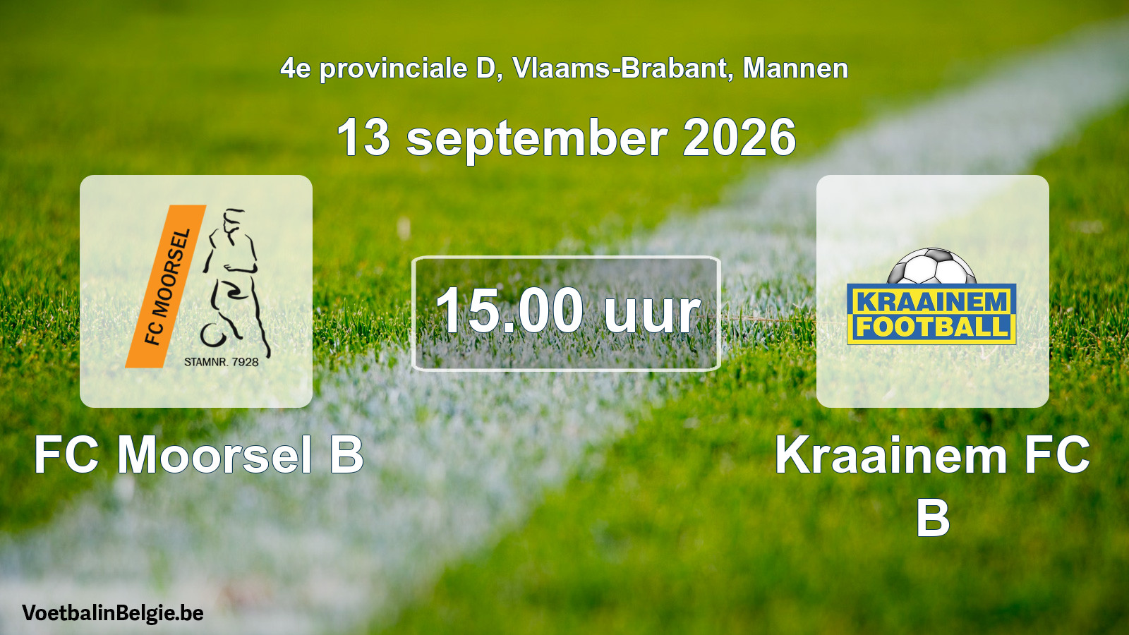Geplande wedstrijd mannenvoetbal: FC Moorsel B - Kraainem FC B (13 september 2026)