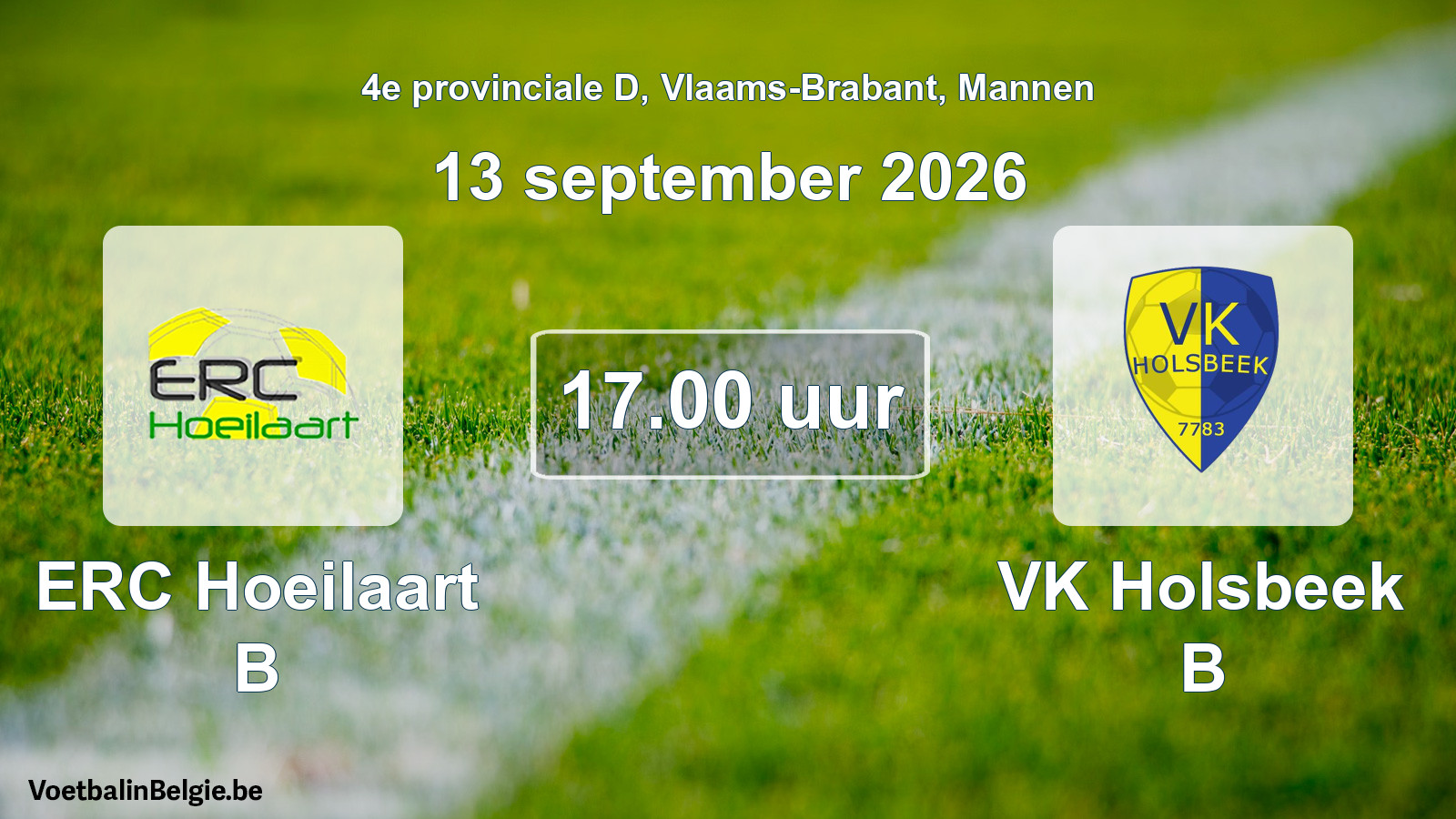 Geplande wedstrijd mannenvoetbal: ERC Hoeilaart B - VK Holsbeek B (13 september 2026)