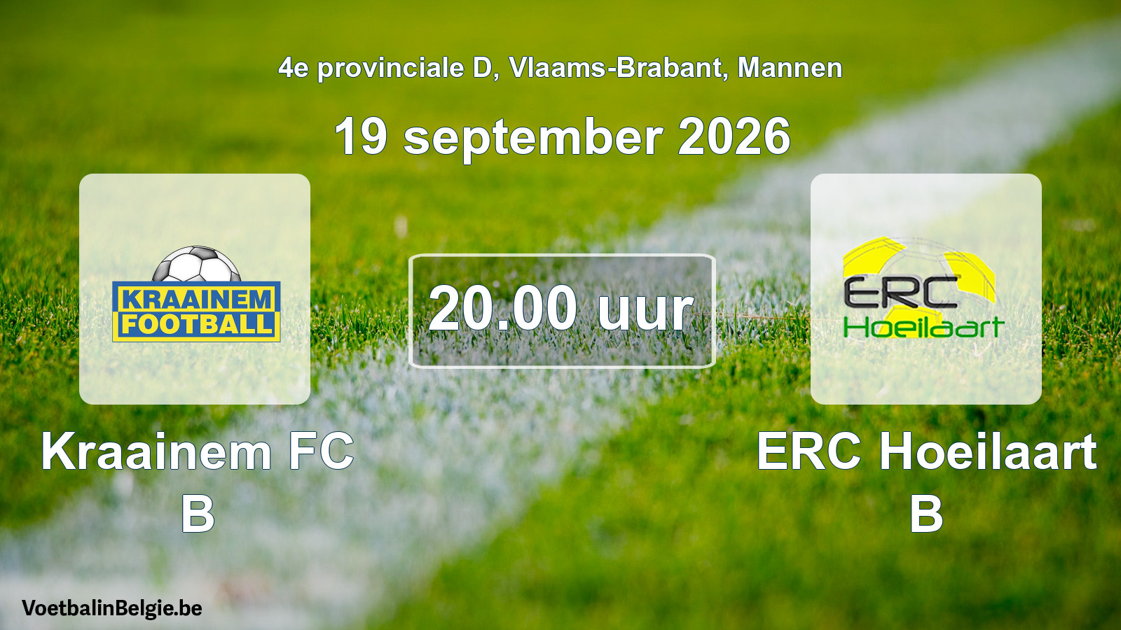 Geplande wedstrijd mannenvoetbal: Kraainem FC B - ERC Hoeilaart B (19 september 2026)