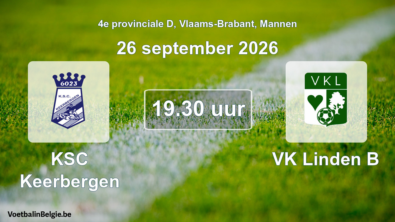 Geplande wedstrijd mannenvoetbal: KSC Keerbergen - VK Linden B (26 september 2026)