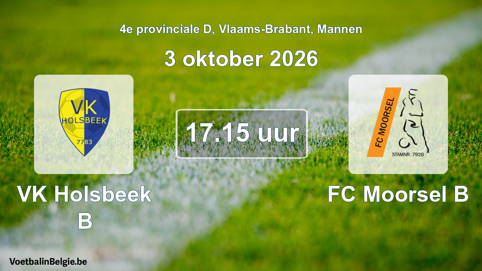 Geplande wedstrijd mannenvoetbal: VK Holsbeek B - FC Moorsel B (3 oktober 2026)