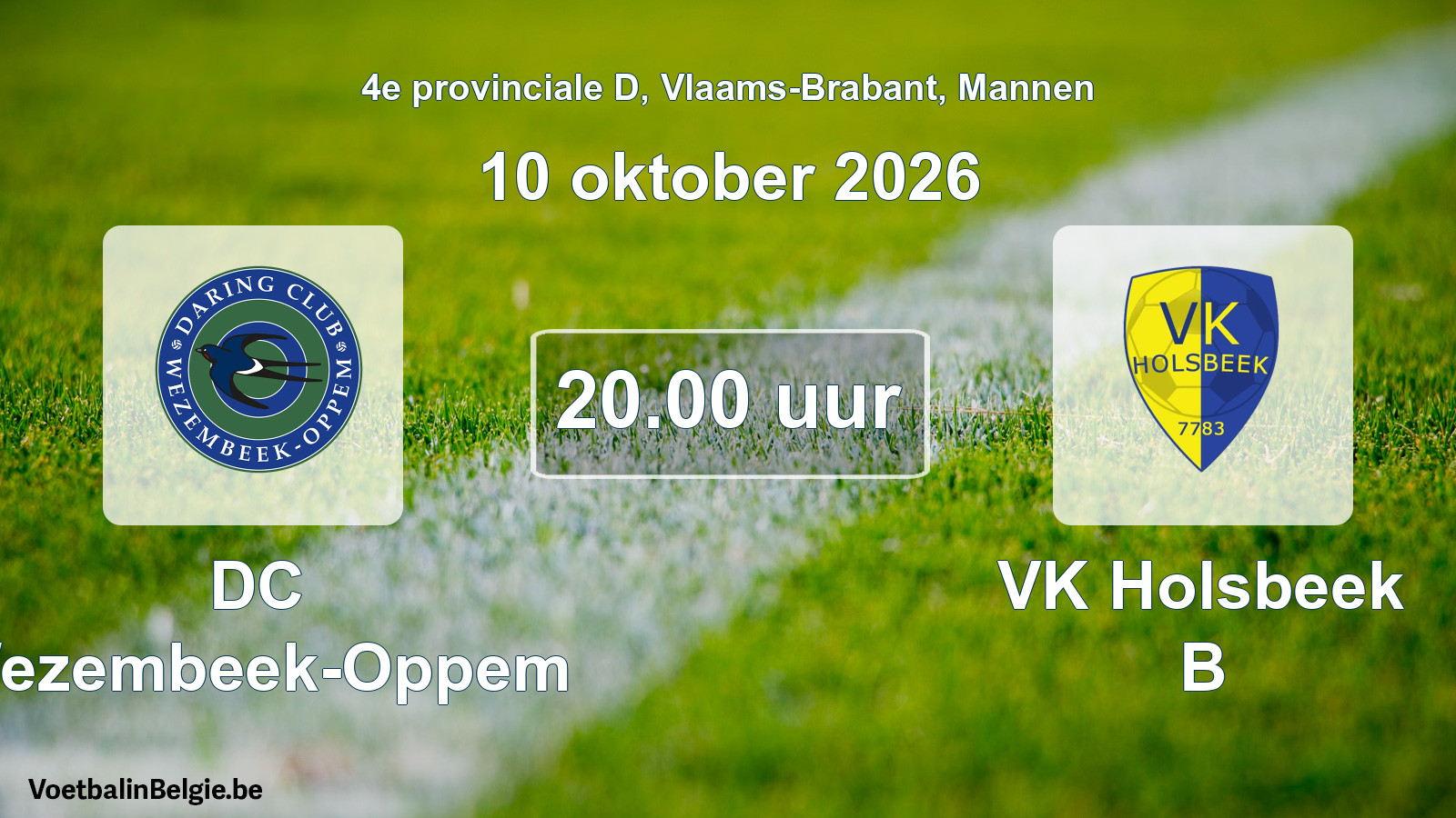Geplande wedstrijd mannenvoetbal: DC Wezembeek-Oppem - VK Holsbeek B (10 oktober 2026)
