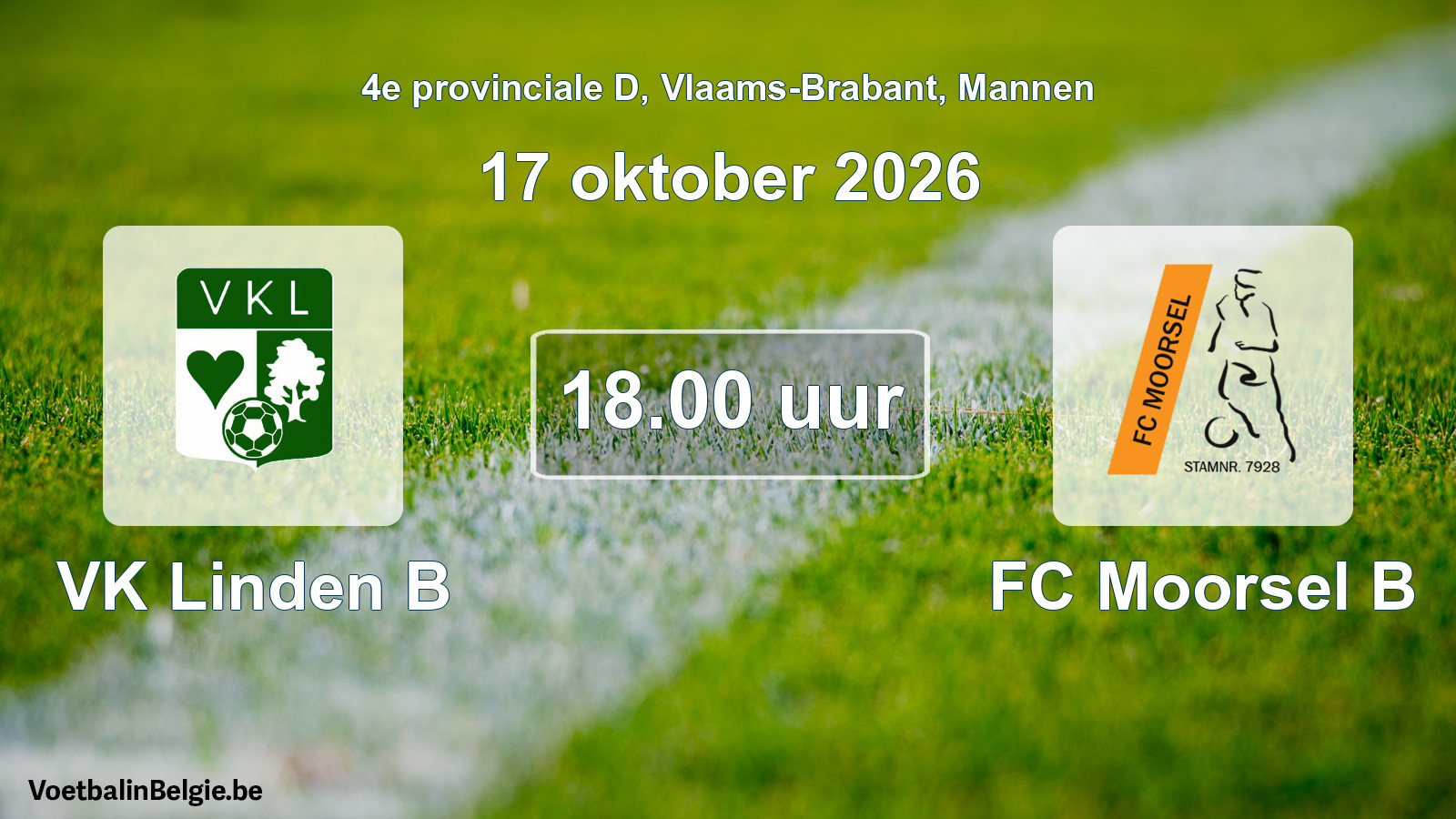 Geplande wedstrijd mannenvoetbal: VK Linden B - FC Moorsel B (17 oktober 2026)