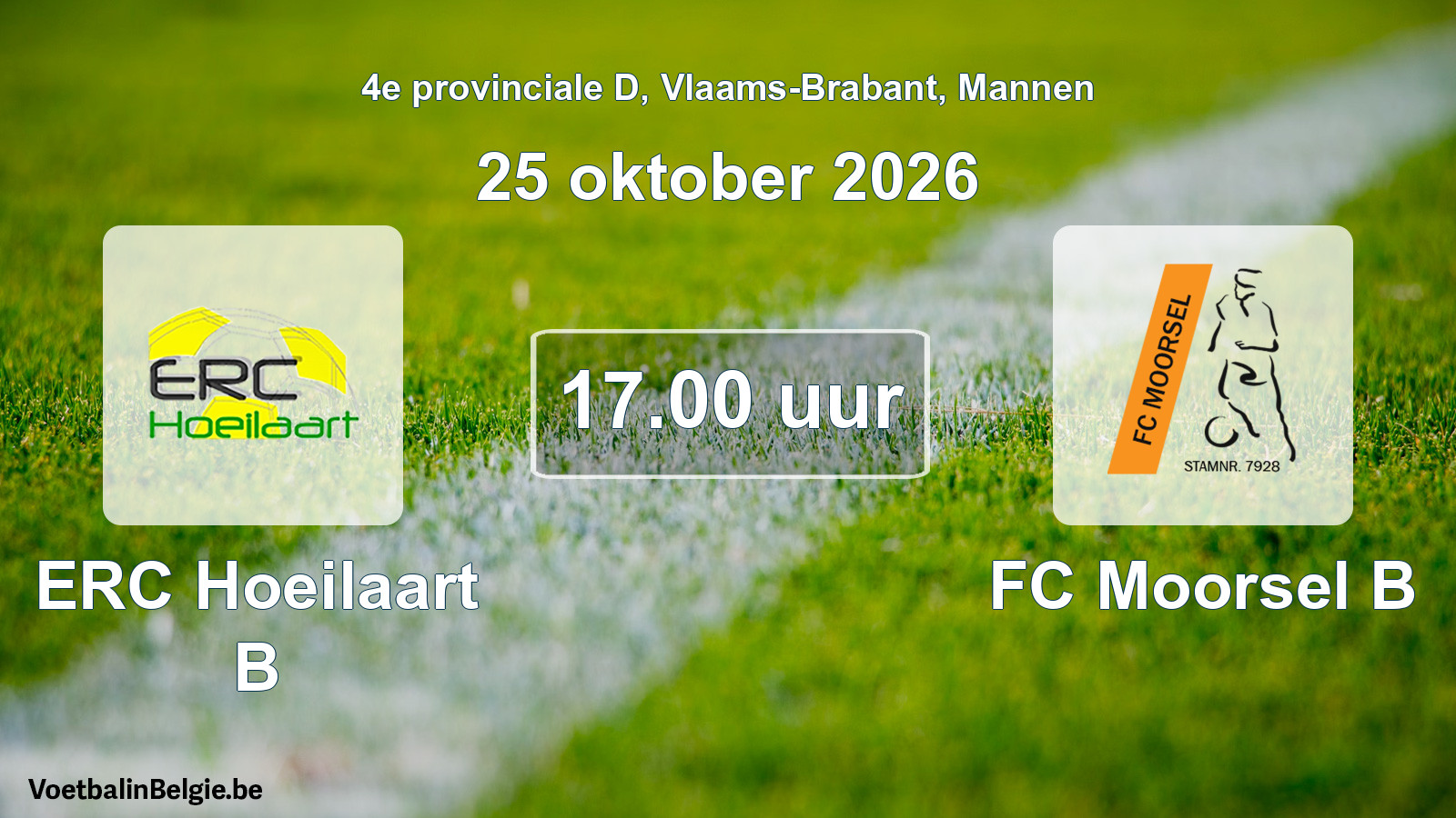 Geplande wedstrijd mannenvoetbal: ERC Hoeilaart B - FC Moorsel B (25 oktober 2026)