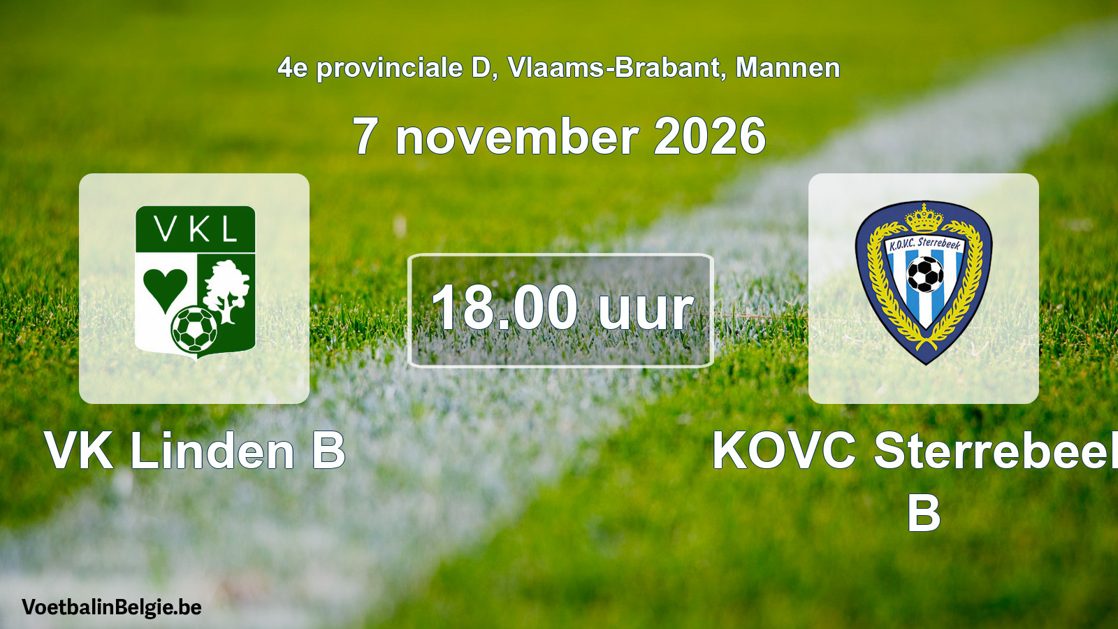 Geplande wedstrijd mannenvoetbal: VK Linden B - KOVC Sterrebeek B (7 november 2026)