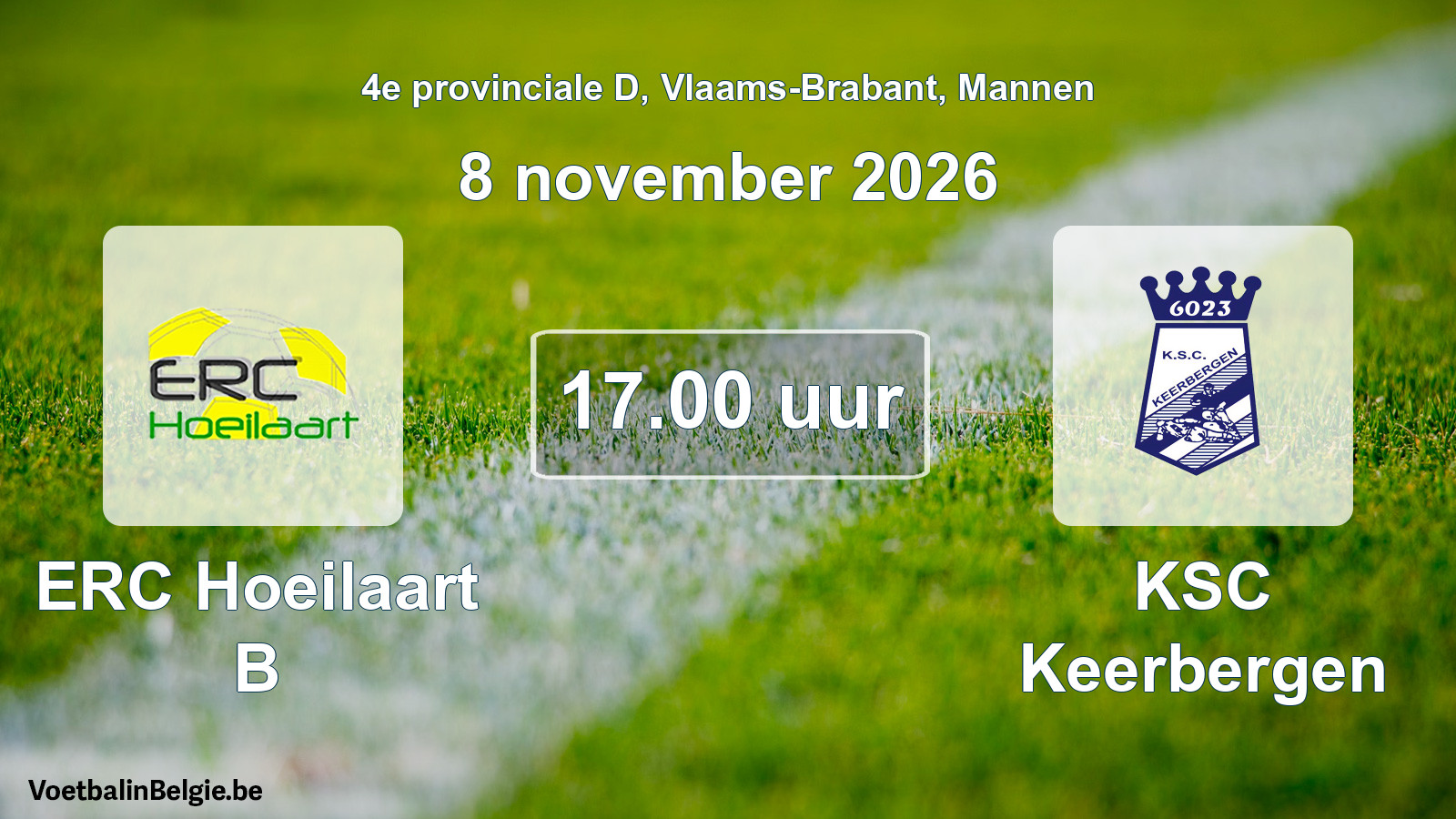 Geplande wedstrijd mannenvoetbal: ERC Hoeilaart B - KSC Keerbergen (8 november 2026)