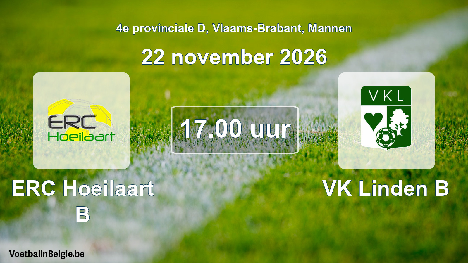 Scheduled match men football: ERC Hoeilaart B - VK Linden B (22 November 2026)
