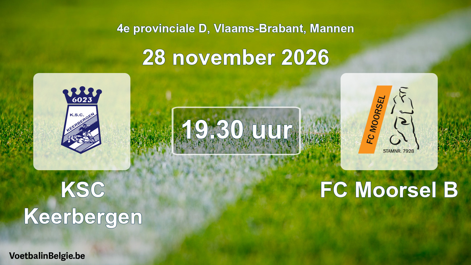 Geplande wedstrijd mannenvoetbal: KSC Keerbergen - FC Moorsel B (28 november 2026)