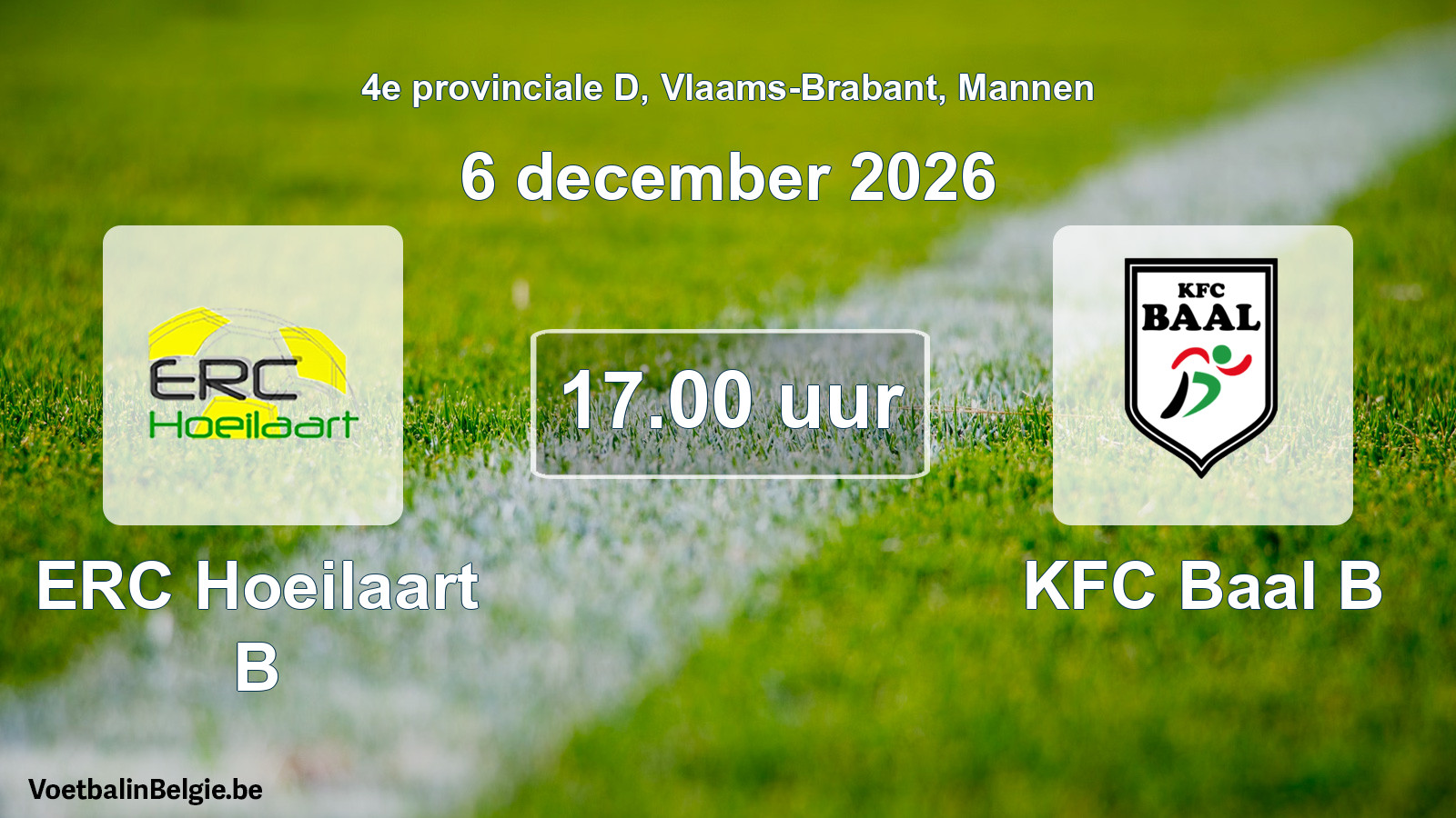 Geplande wedstrijd mannenvoetbal: ERC Hoeilaart B - KFC Baal B (6 december 2026)